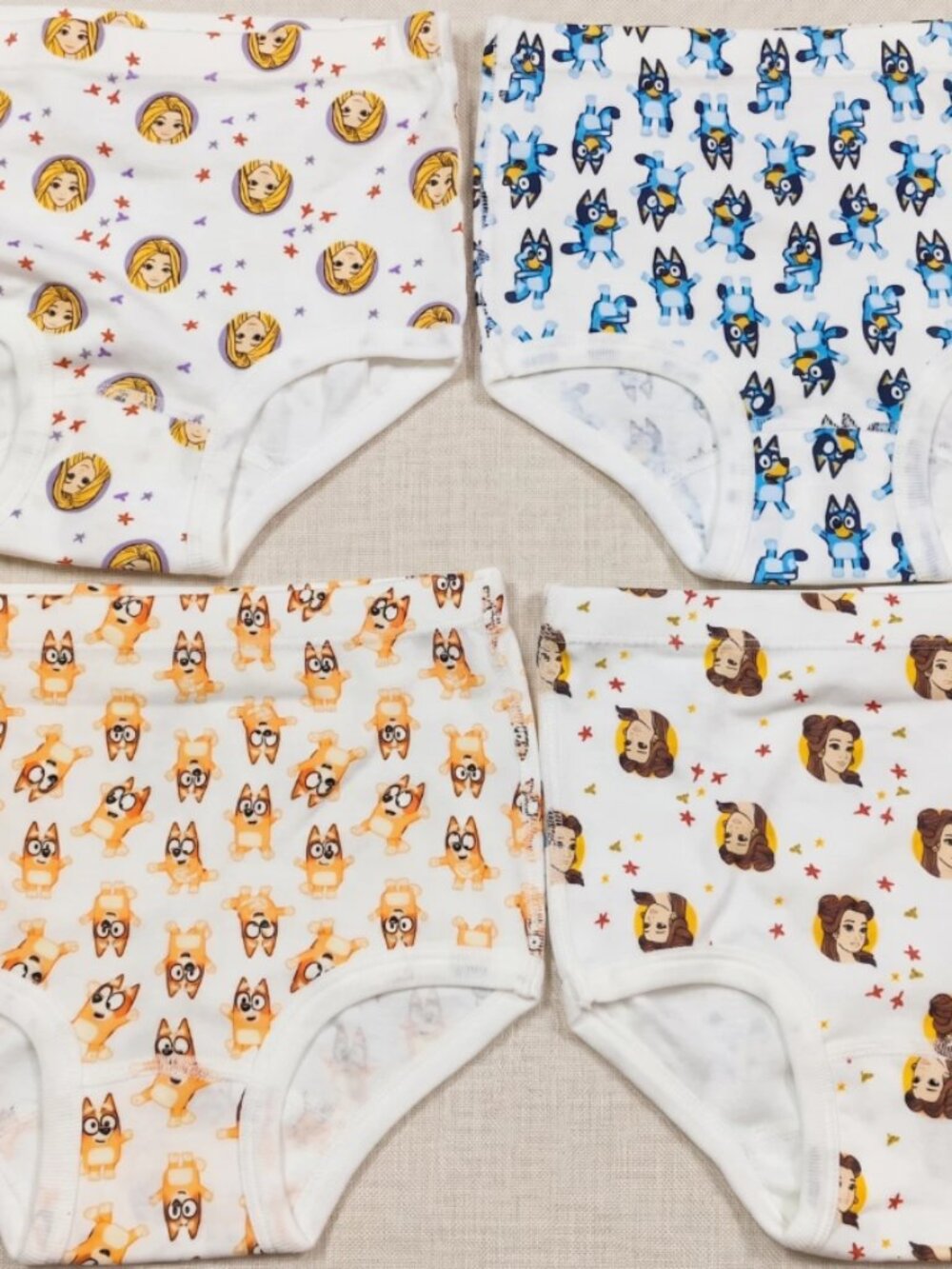 Disney Princess & Girls Briefs 4-Pack - Size S Rapunzel, Belle, Bluey & Bingo